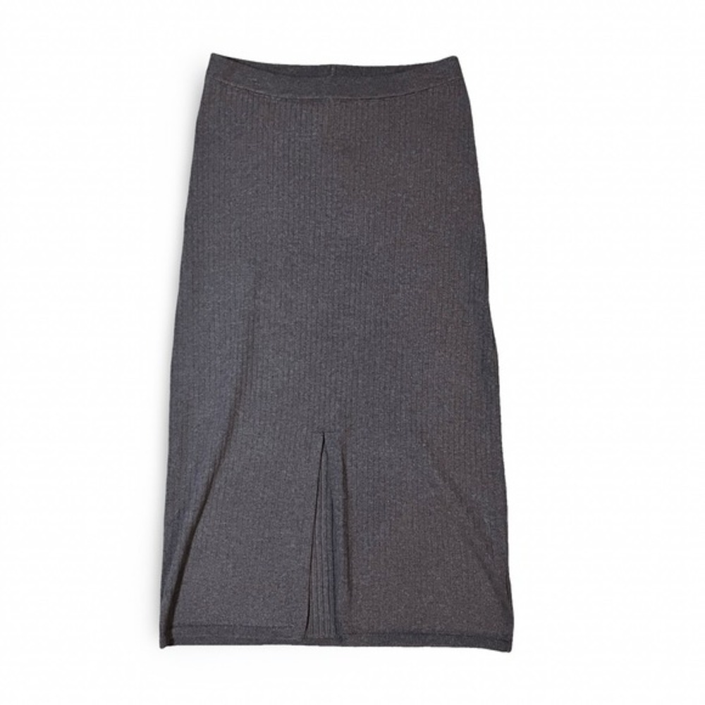 Hem & Thread Gray Ribbed Knit Midi‎ Skirt with Slit Women's Size L